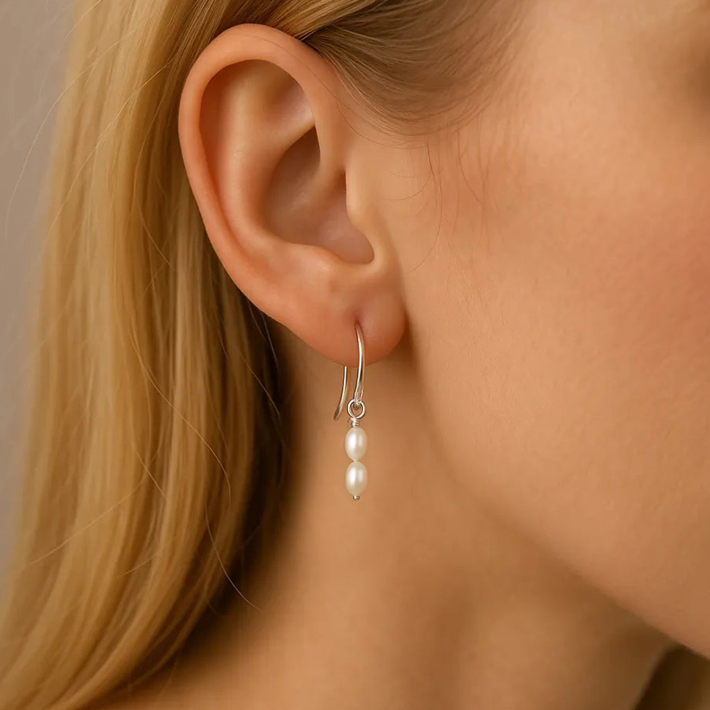 Solea Alba Silver Double Pearl Drop Earrings