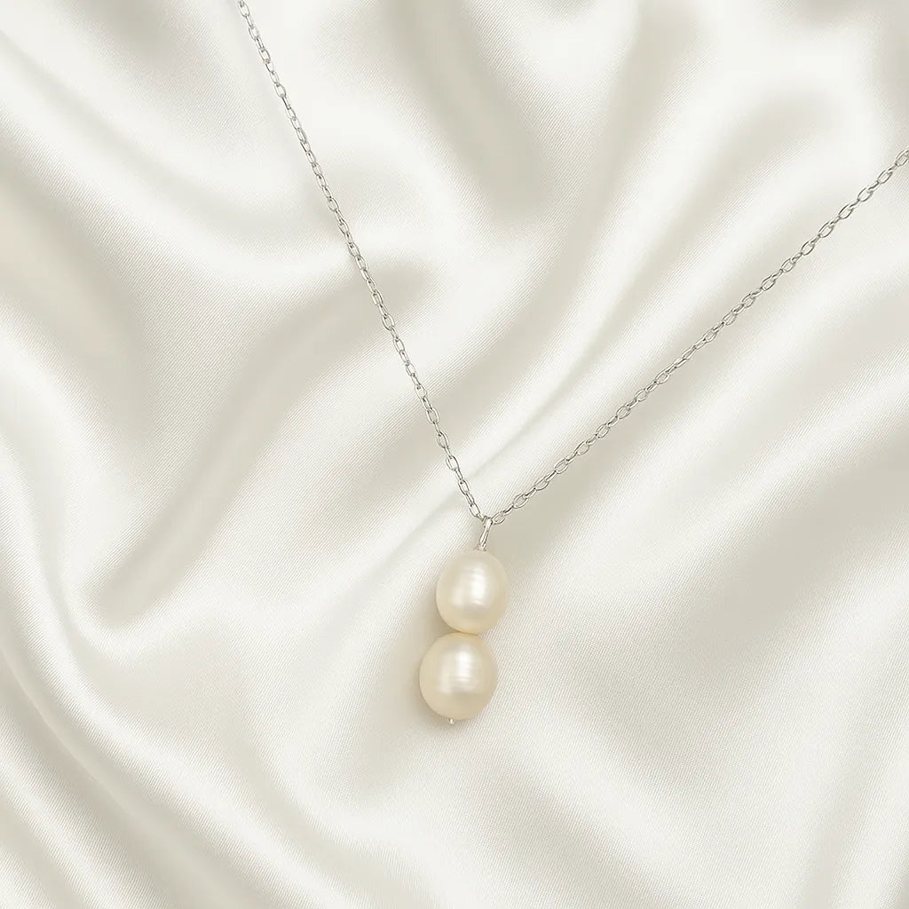 Clara Lux Silver Double Baroque Pearl Necklace