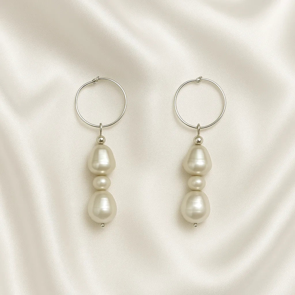 Saphire Nuit Silver Pearl Drop Earrings