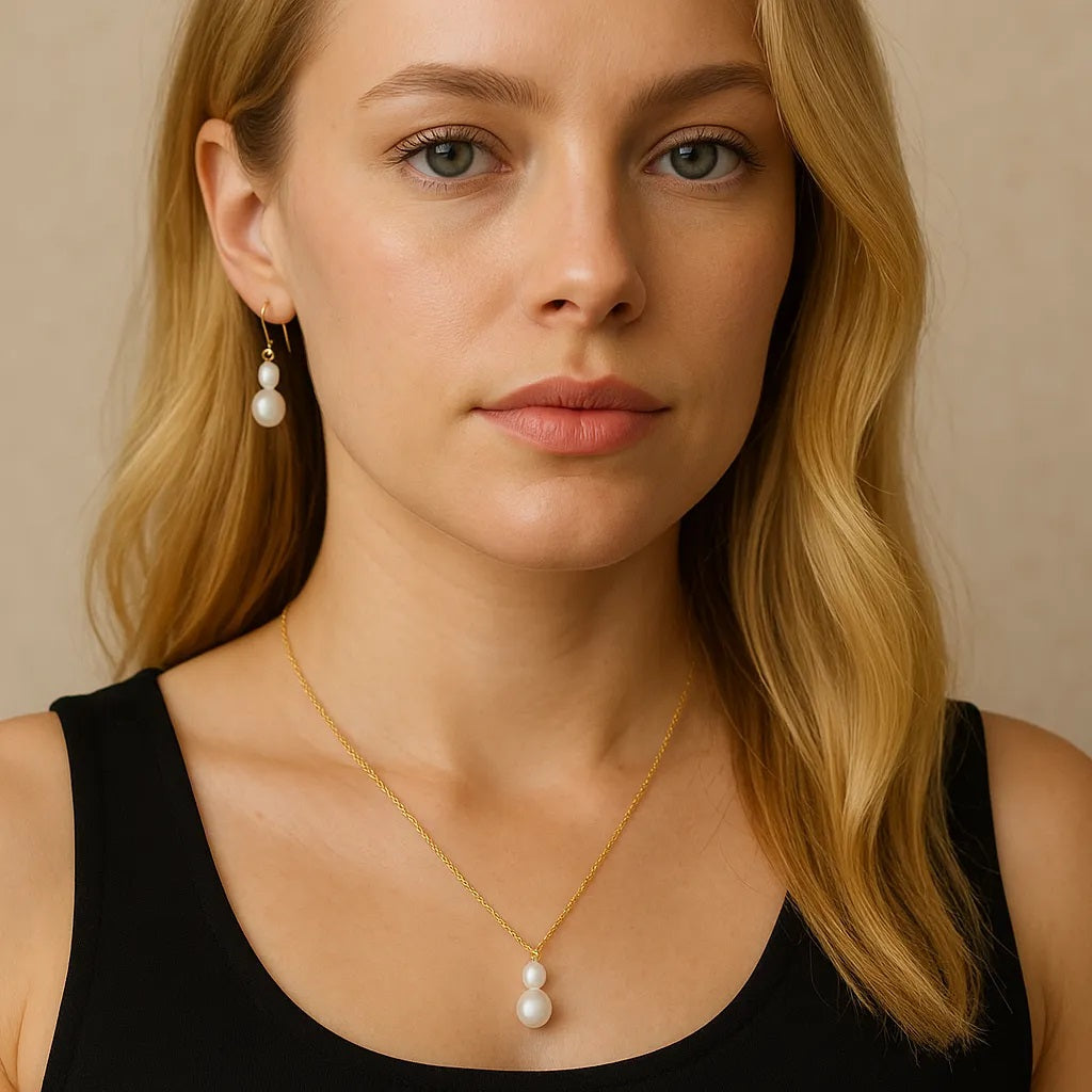 Beth Baroque Hook Earrings & Pearl Necklace Set