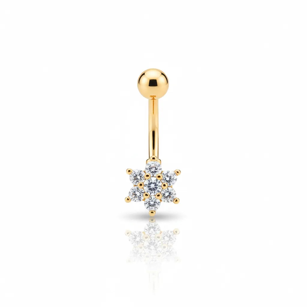 Surgical Steel Crystal Flower Cluster Belly Bar