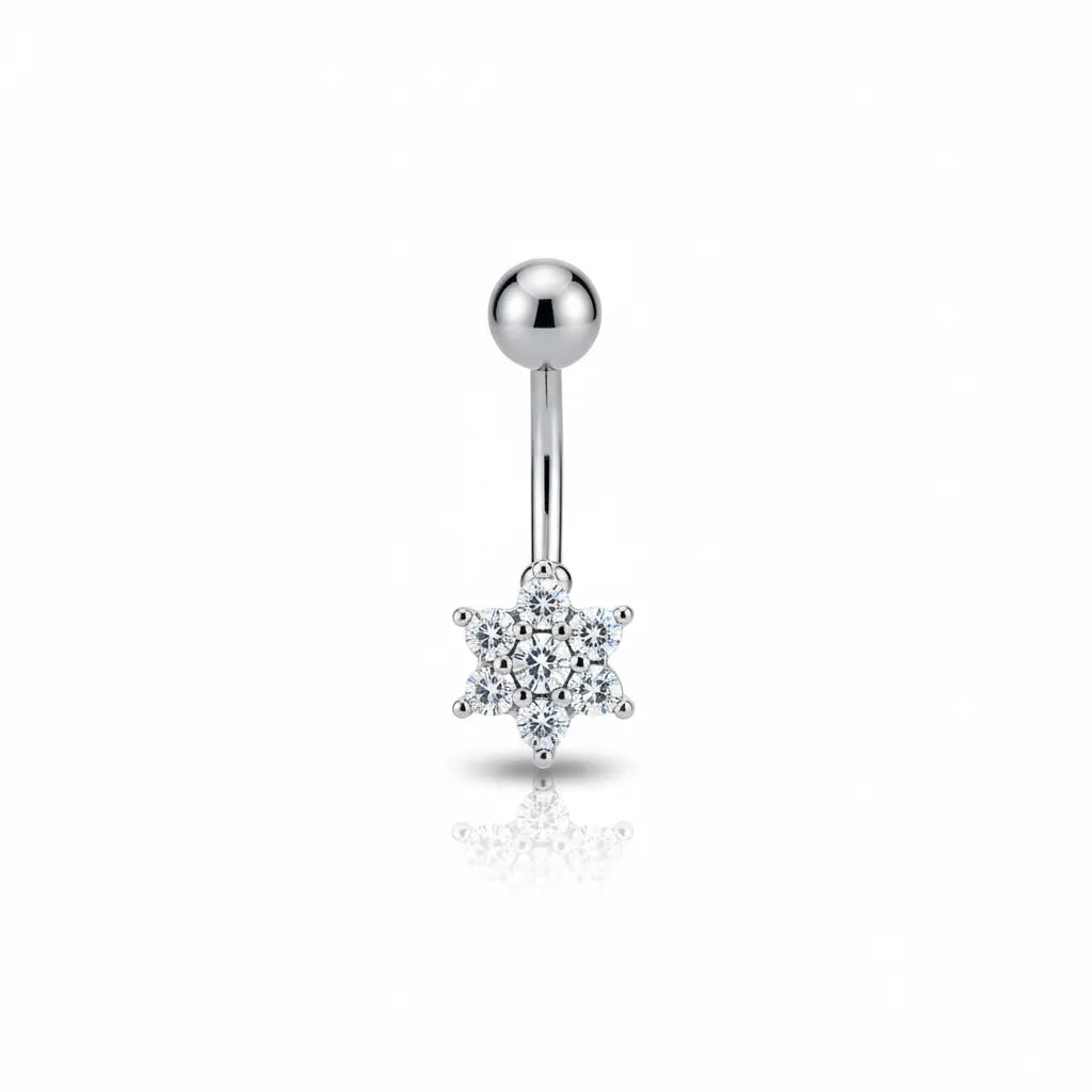 Surgical Steel Crystal Flower Cluster Belly Bar