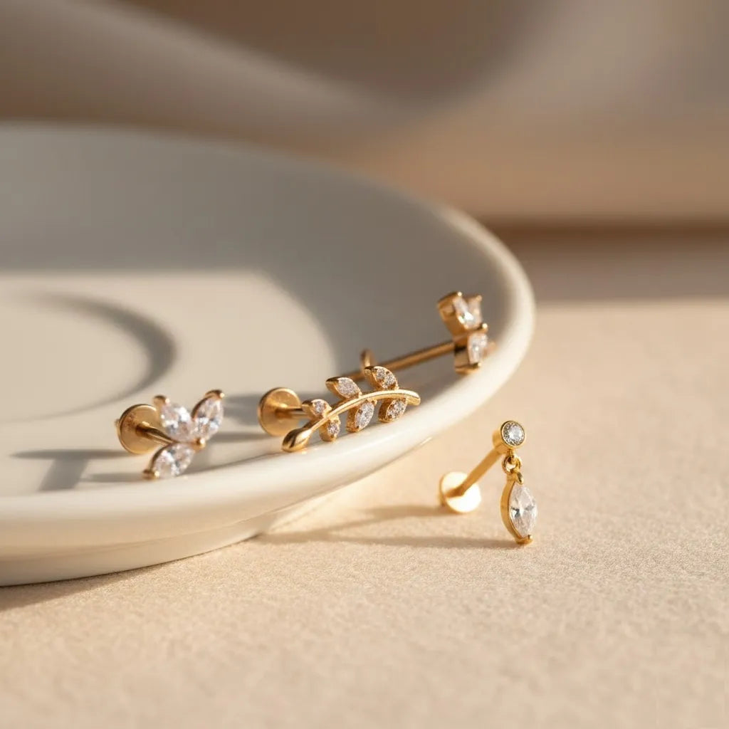 Crystal Marquise & Leaf Curated Ear Stack Set – 4 Piece Curated Stack