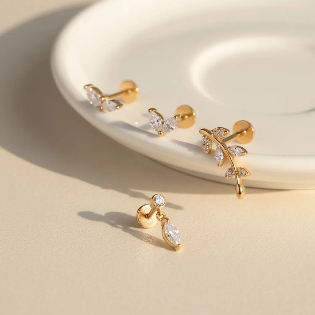 Crystal Marquise & Leaf Curated Ear Stack Set – 4 Piece Curated Stack