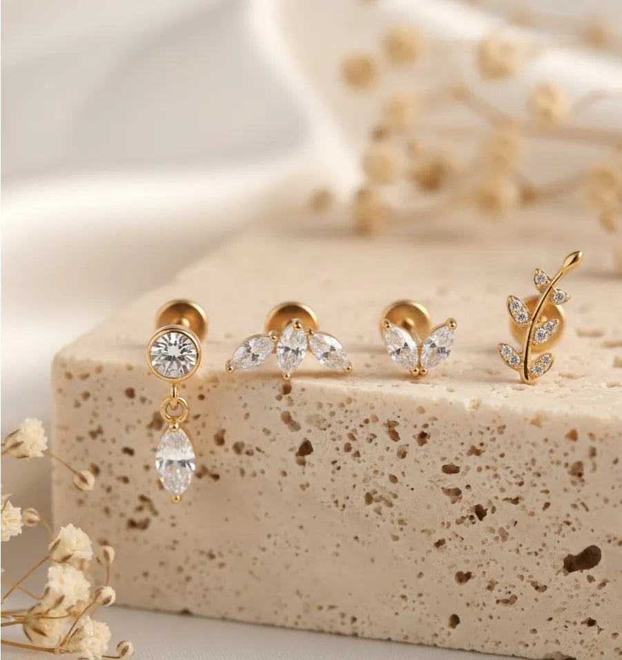 Crystal Marquise & Leaf Curated Ear Stack Set – 4 Piece Curated Stack