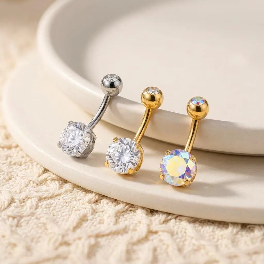 Double Cubic Zirconia Belly Bar | 316L Surgical Steel Navel Ring