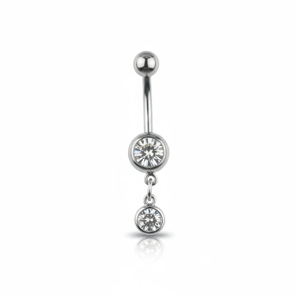 Surgical Steel Double Jewel Belly Button Ring