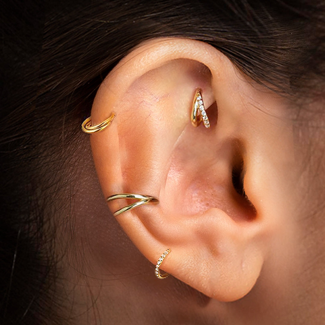 Crystal Hinged Segment 4 Piece Ear Piercing Set