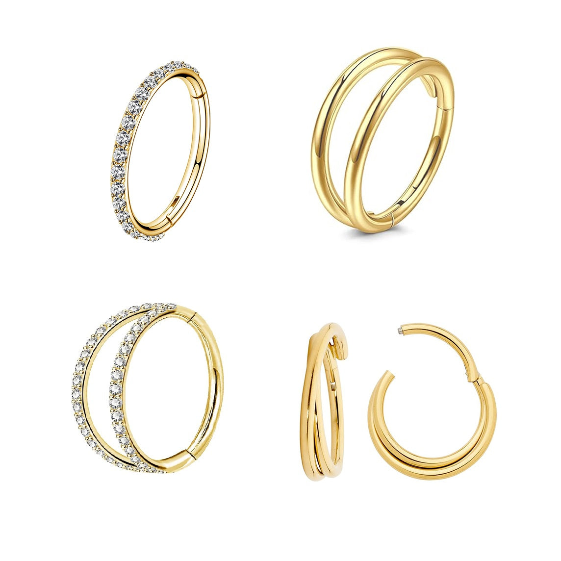 Crystal Hinged Segment 4 Piece Ear Piercing Set