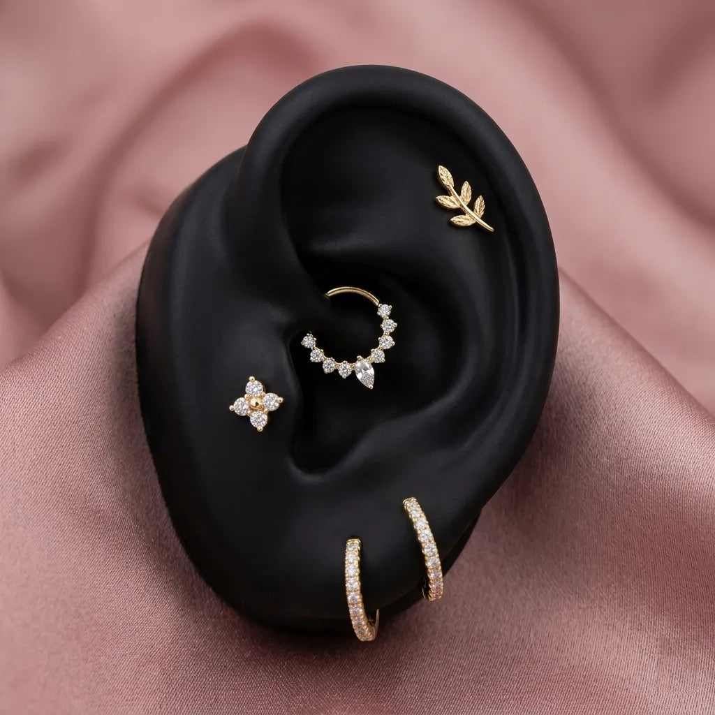 Sparkling Botanical 5-Piece Titanium Ear Piercing Set