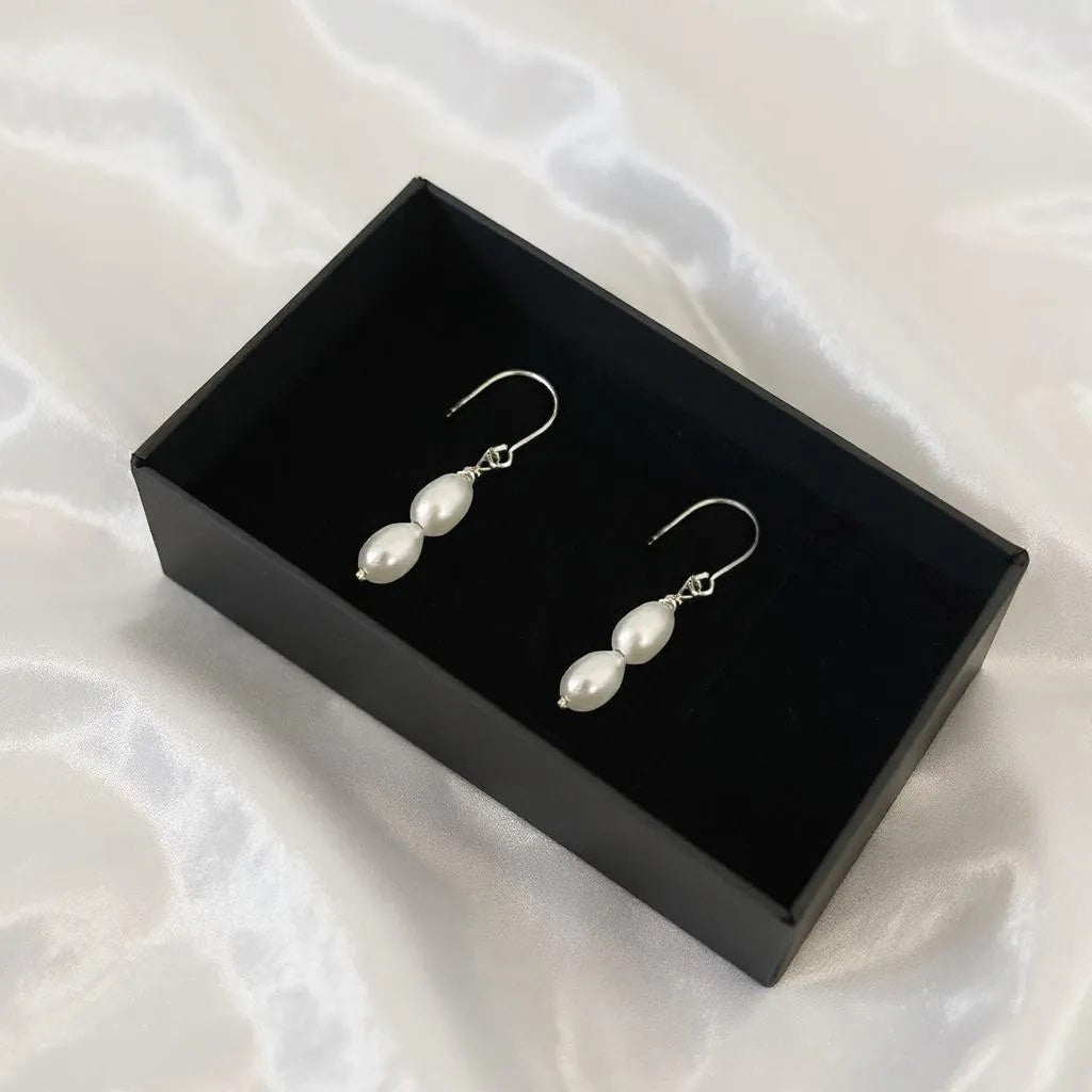 Solea Alba Silver Double Pearl Drop Earrings