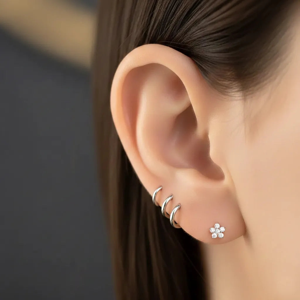 Titanium Flower Tragus Piercing