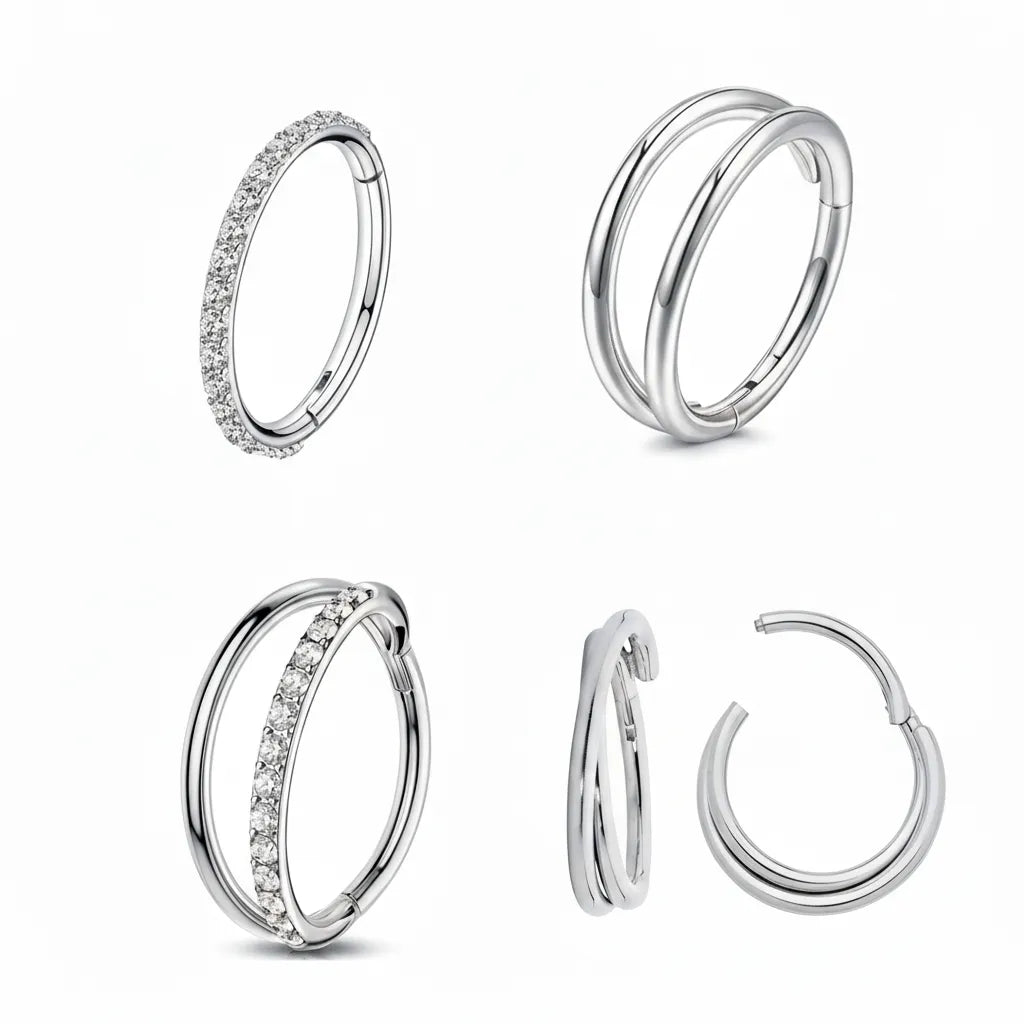 Crystal Hinged Segment 4 Piece Ear Piercing Set