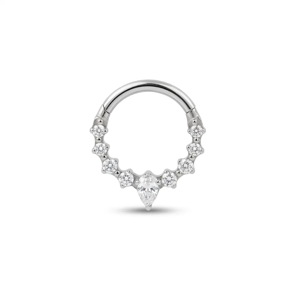 Teardrop Pave Daith Hoop Titanium Piercing