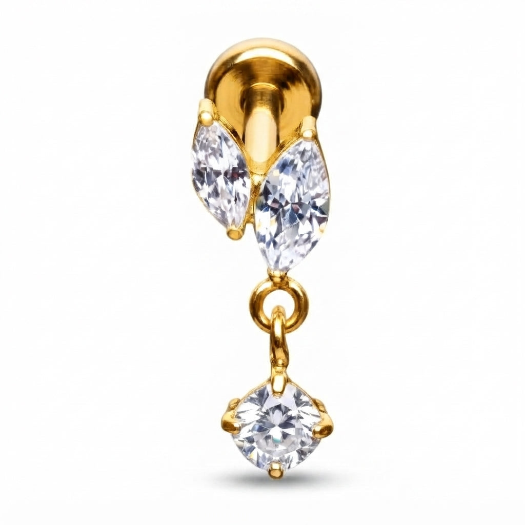 Marquise CZ Tragus Piercing | Crystal Flat Back Labret