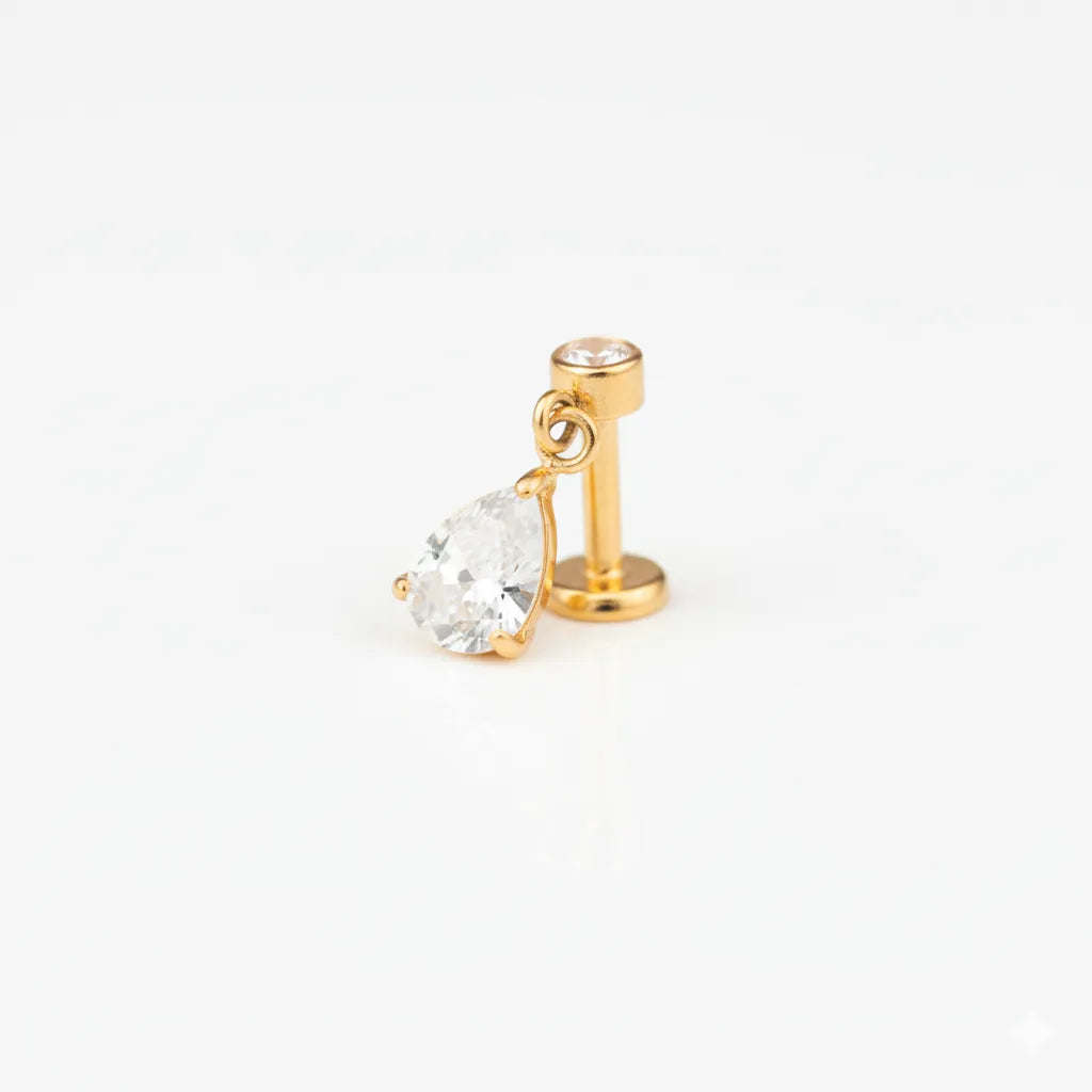 Dangling Pear Cut CZ Labret Stud