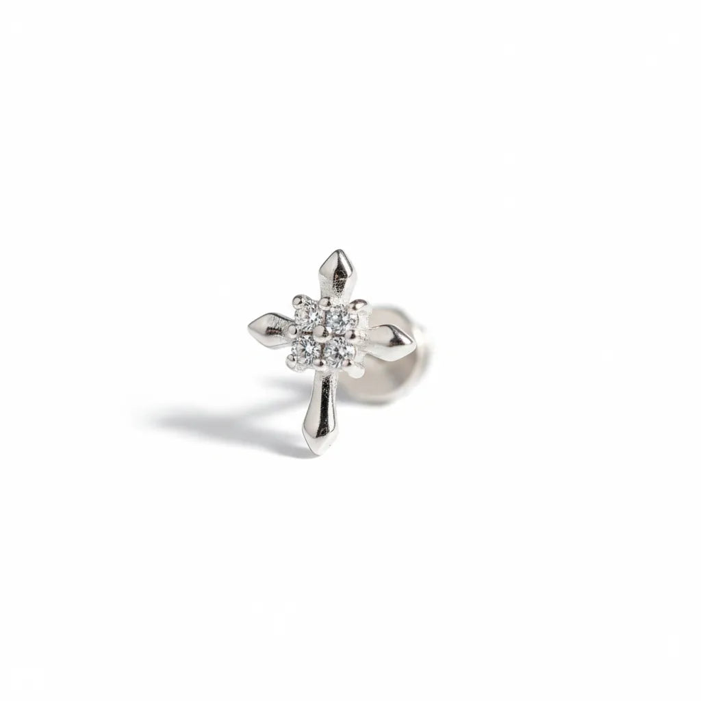 Stainless Steel Cross Labret Stud