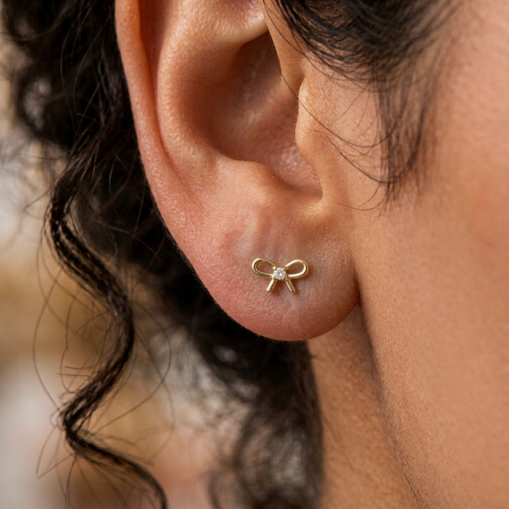 Bow CZ Tragus Piercing | Crystal Flat Back Labret Stud