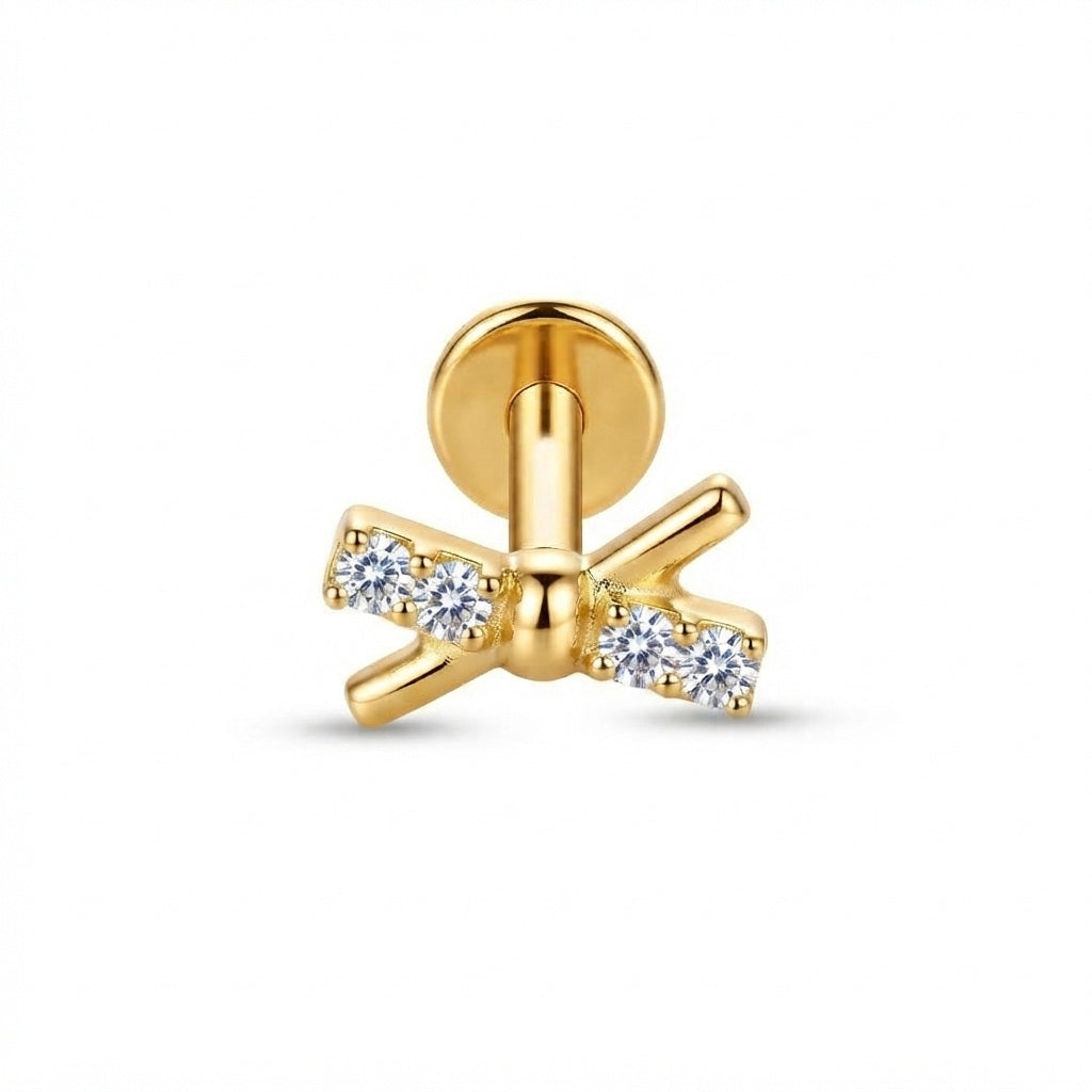 Criss-Cross CZ Tragus Piercing | Crystal Flat Back Labret Stud