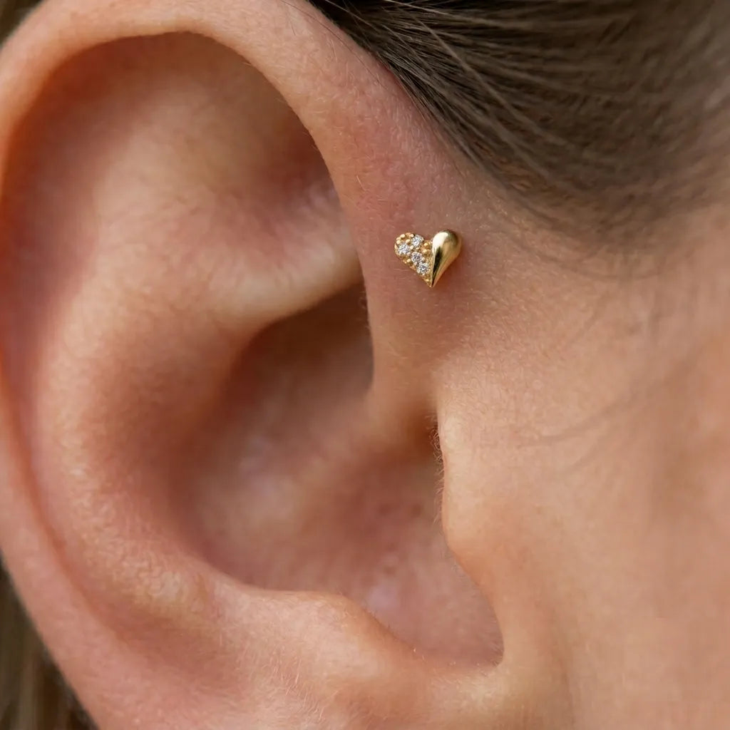 Crystal Heart Labret Stud | 316L Surgical Steel Flat Back Piercing