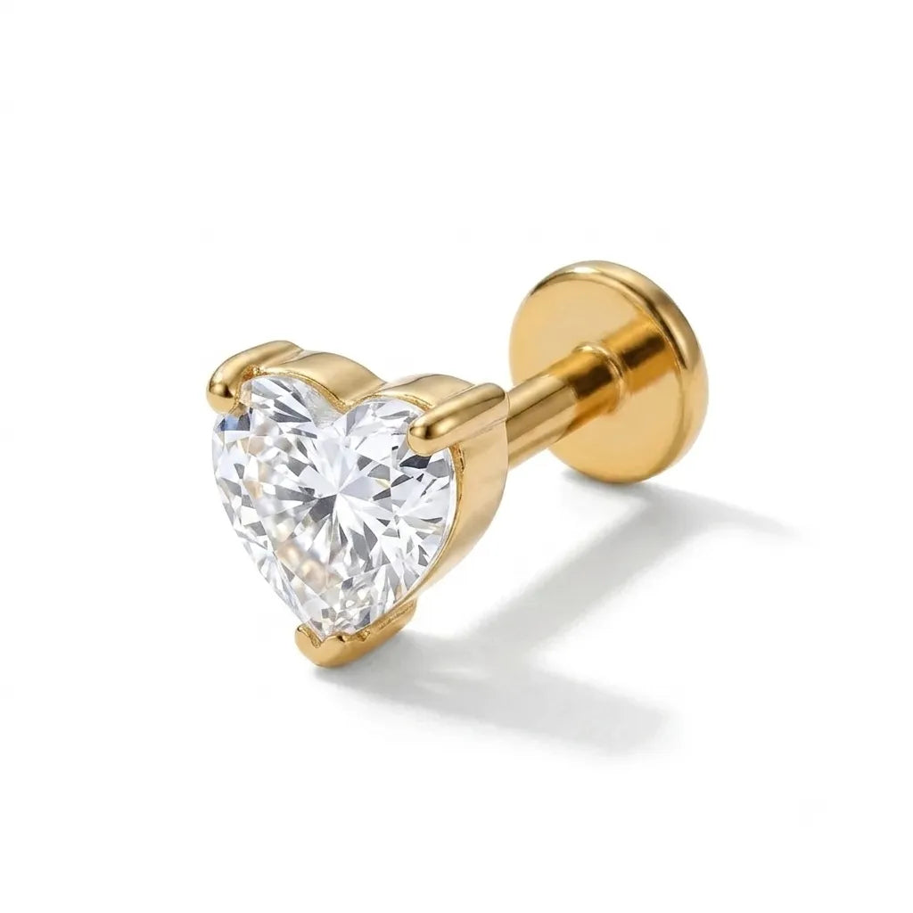 Cubic Zirconia Heart Design Titanium Piercing