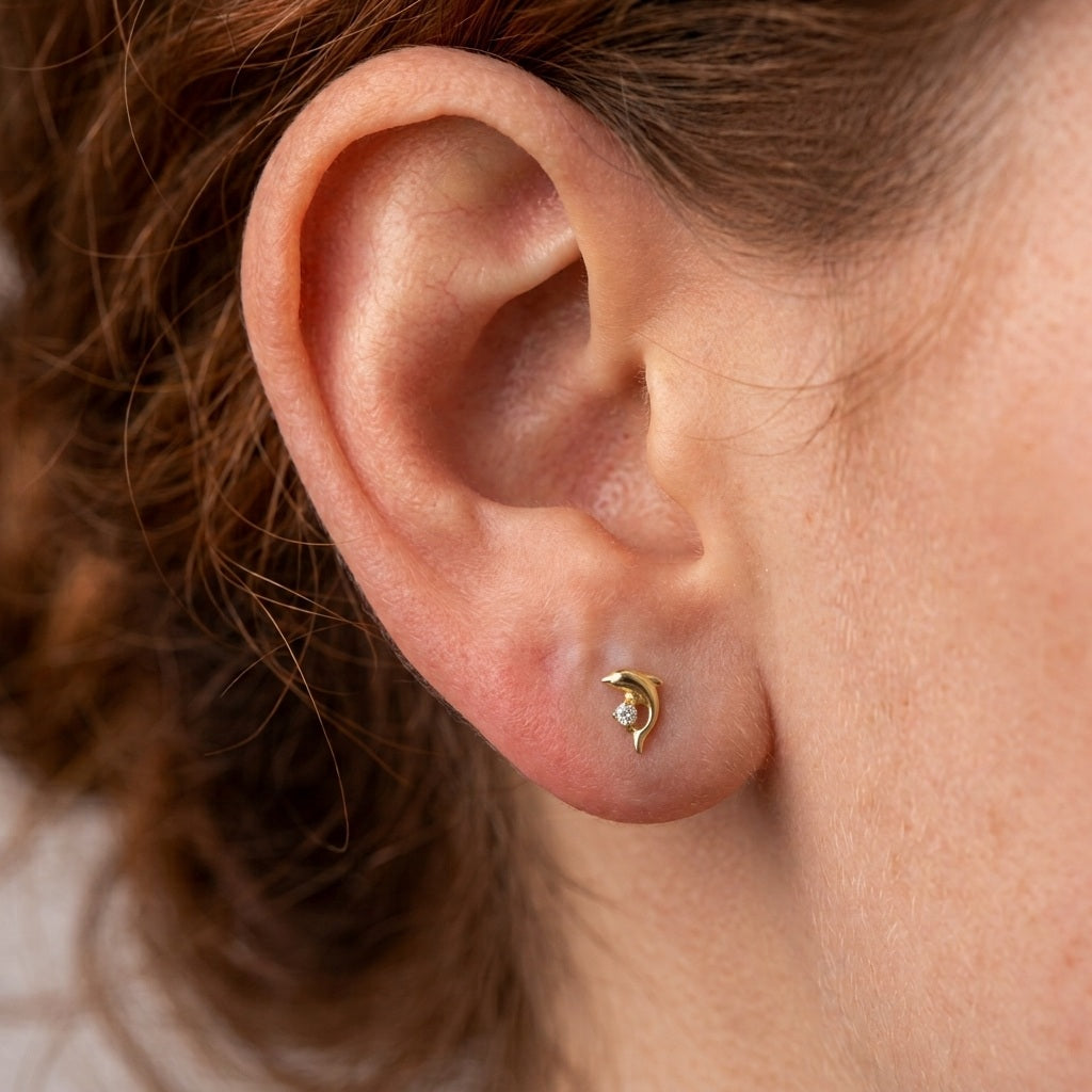Dolphin CZ Tragus Piercing | Crystal Flat Back Labret Stud