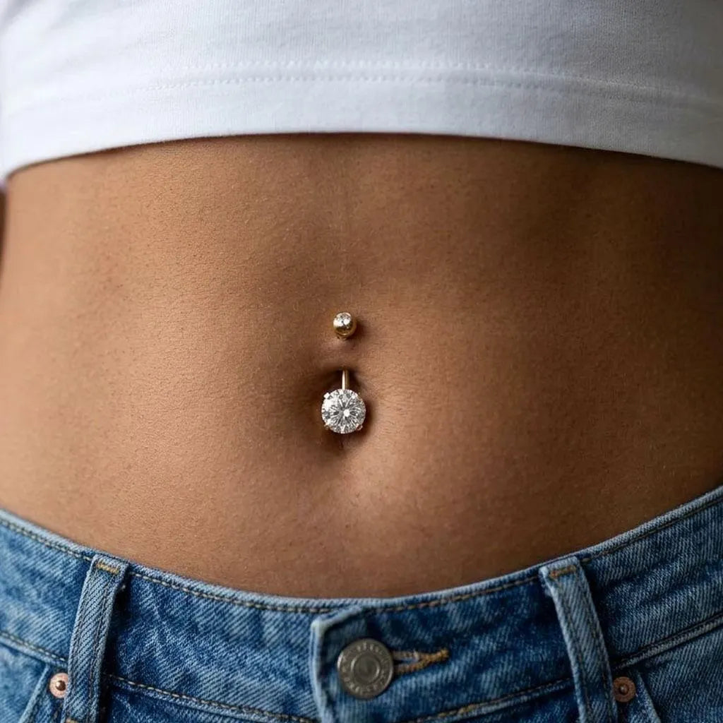 Double Cubic Zirconia Belly Bar | 316L Surgical Steel Navel Ring