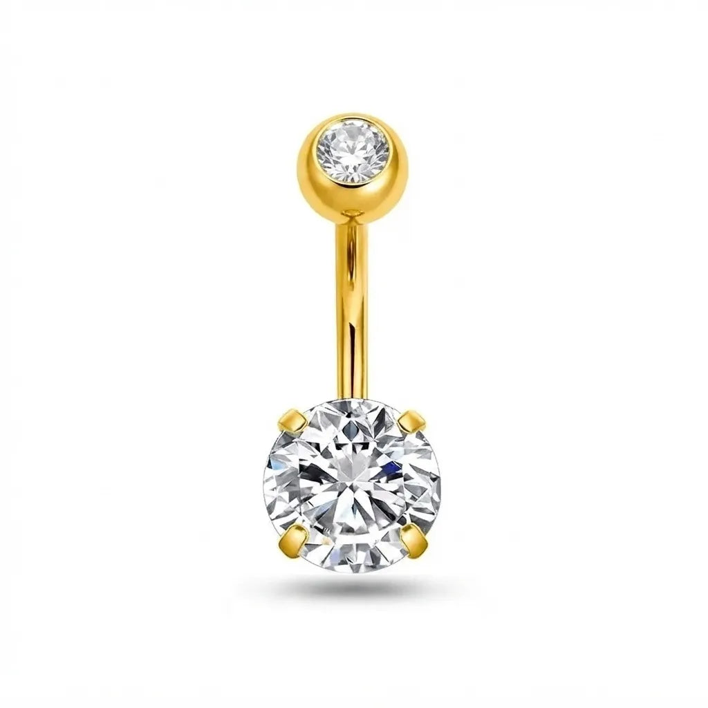 Double Cubic Zirconia Belly Bar | 316L Surgical Steel Navel Ring