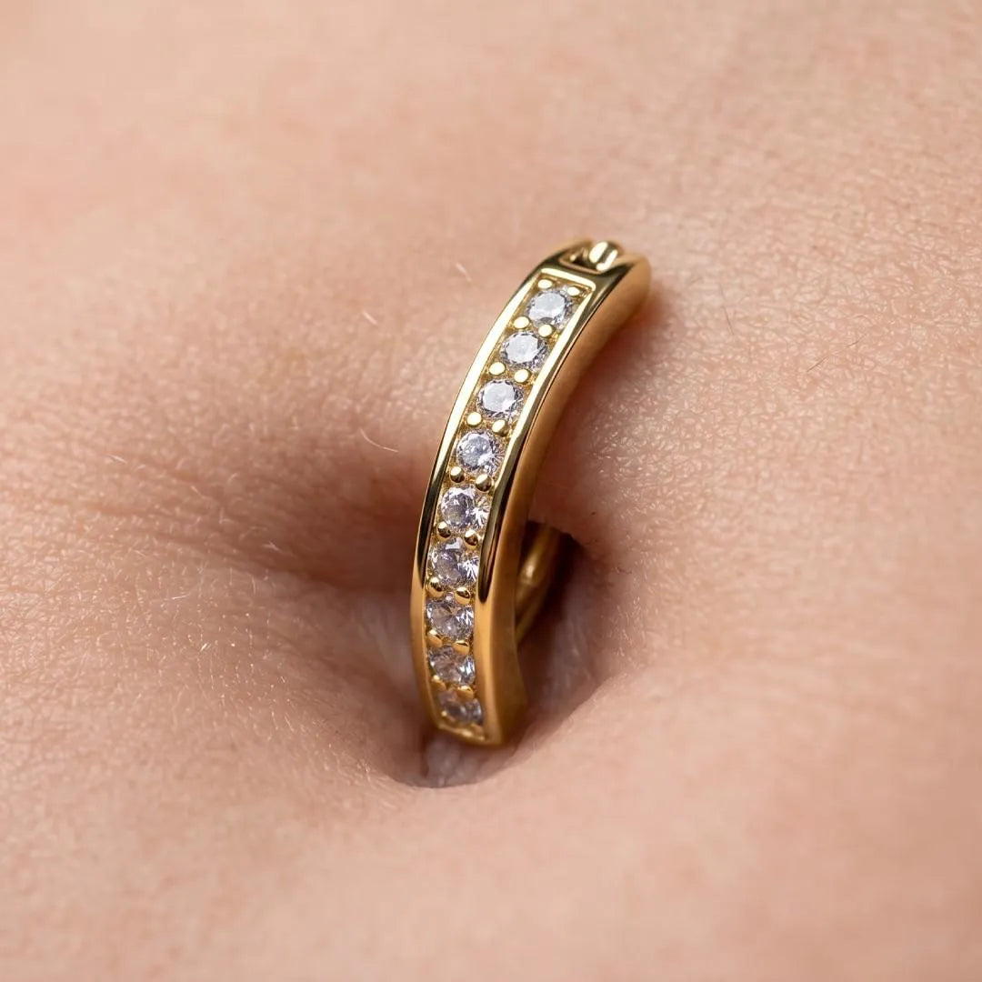 Hinged Clicker Double Cubic Zirconia Belly Bar | 316L Surgical Steel