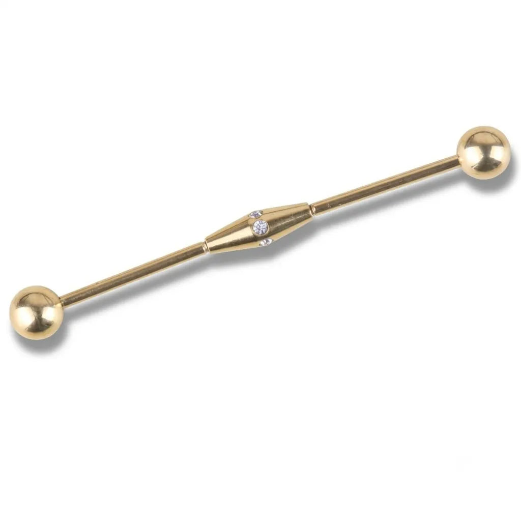 Gold barbell with spherical ends on a white background