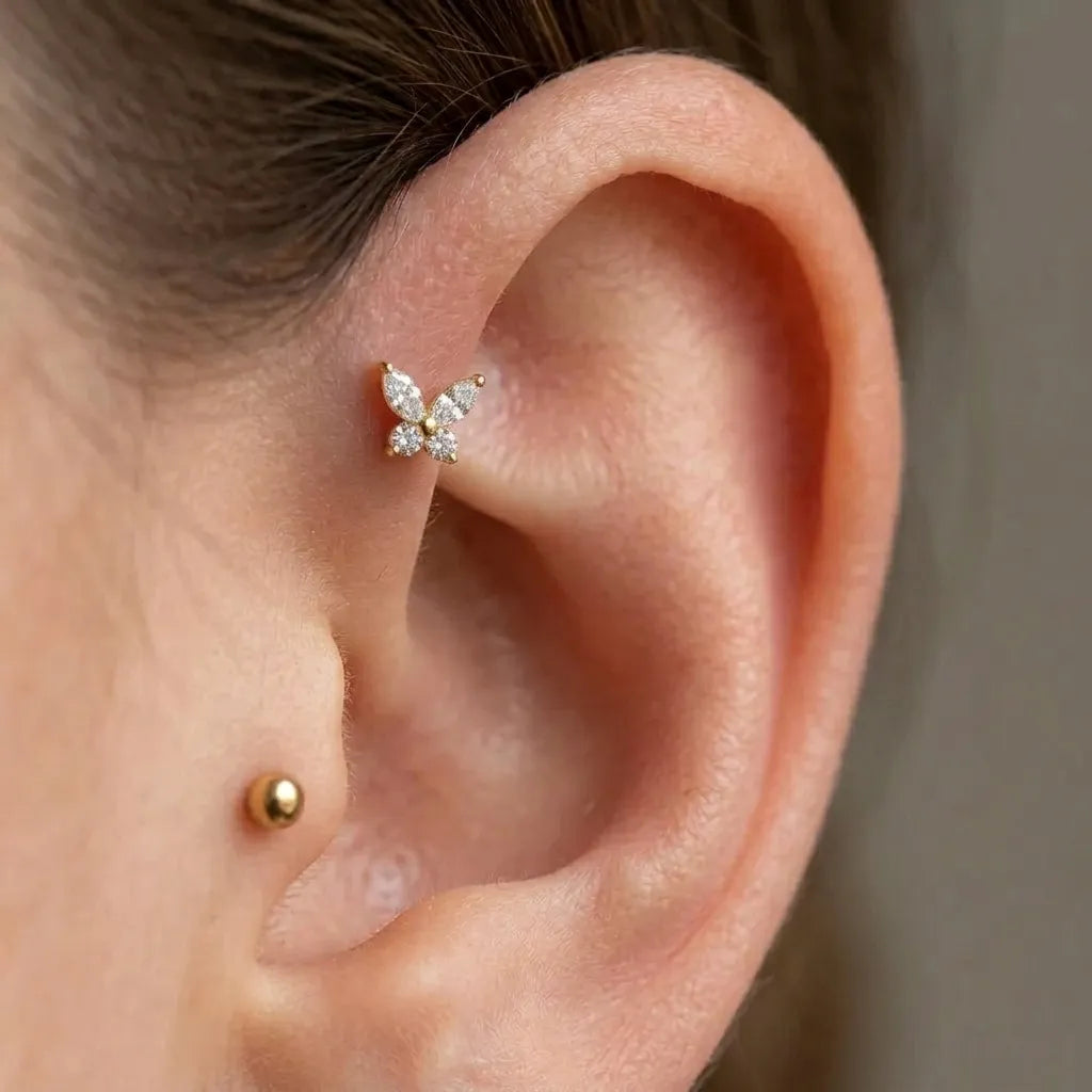 Cubic Zirconia Butterfly Design Titanium Piercing