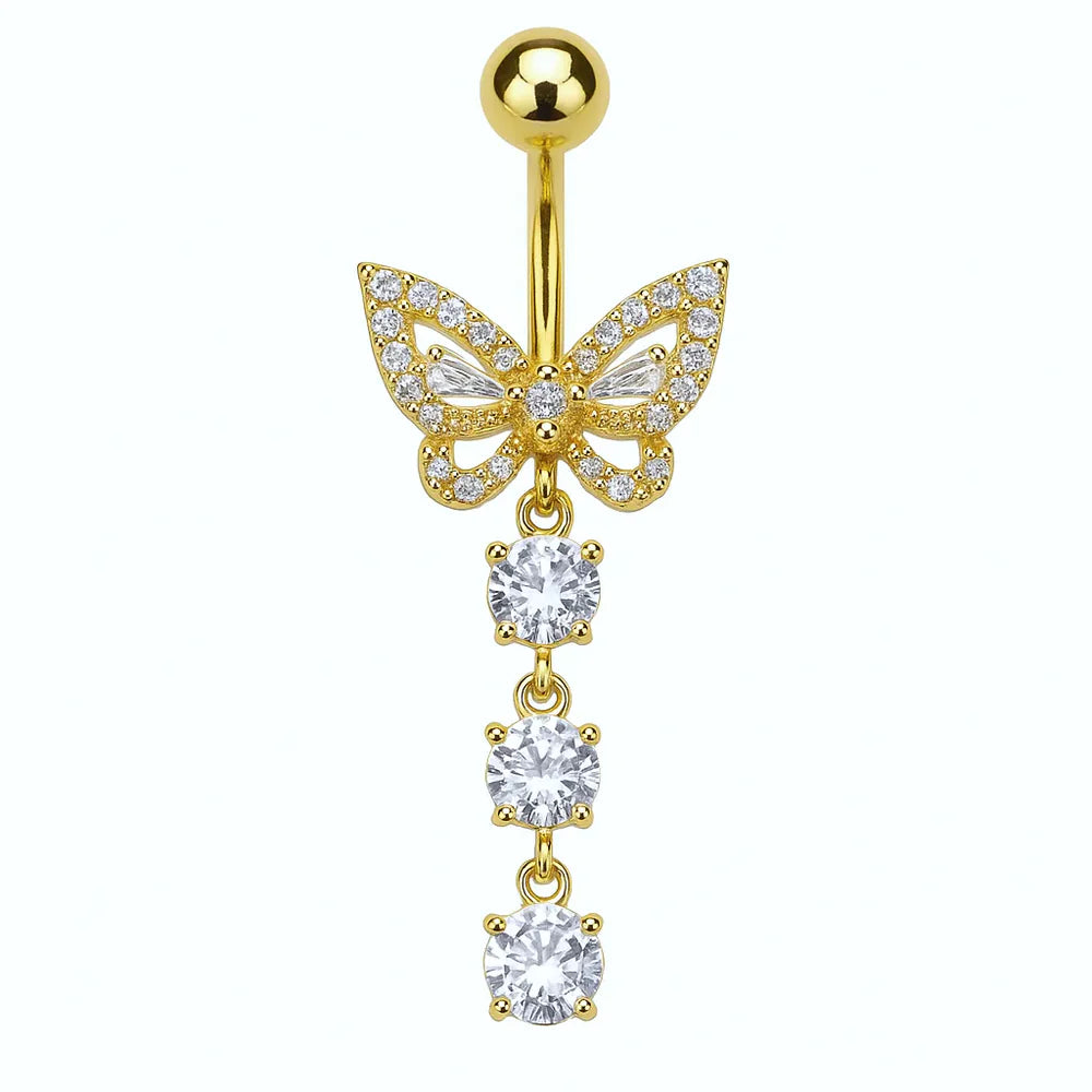 Silver Surgical Steel Crystal Butterfly Belly Piercing