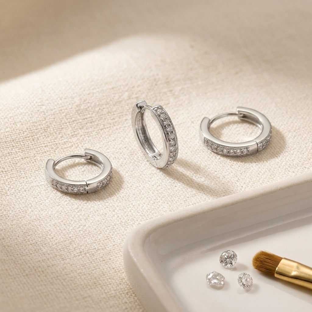 Cubic Zirconia Paved Surgical Steel Huggie Hoop Earring