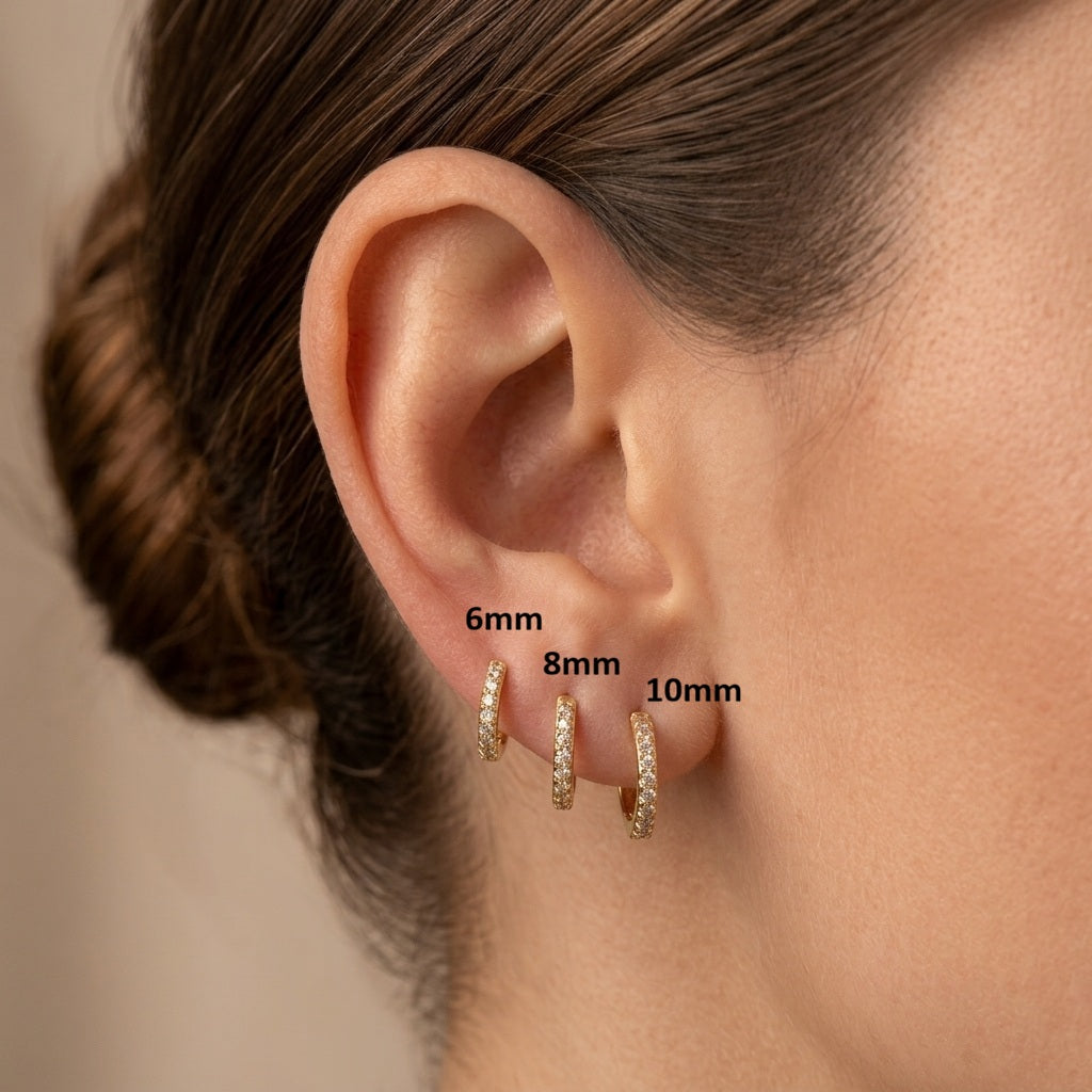 Cubic Zirconia Paved Surgical Steel Huggie Hoop Earring