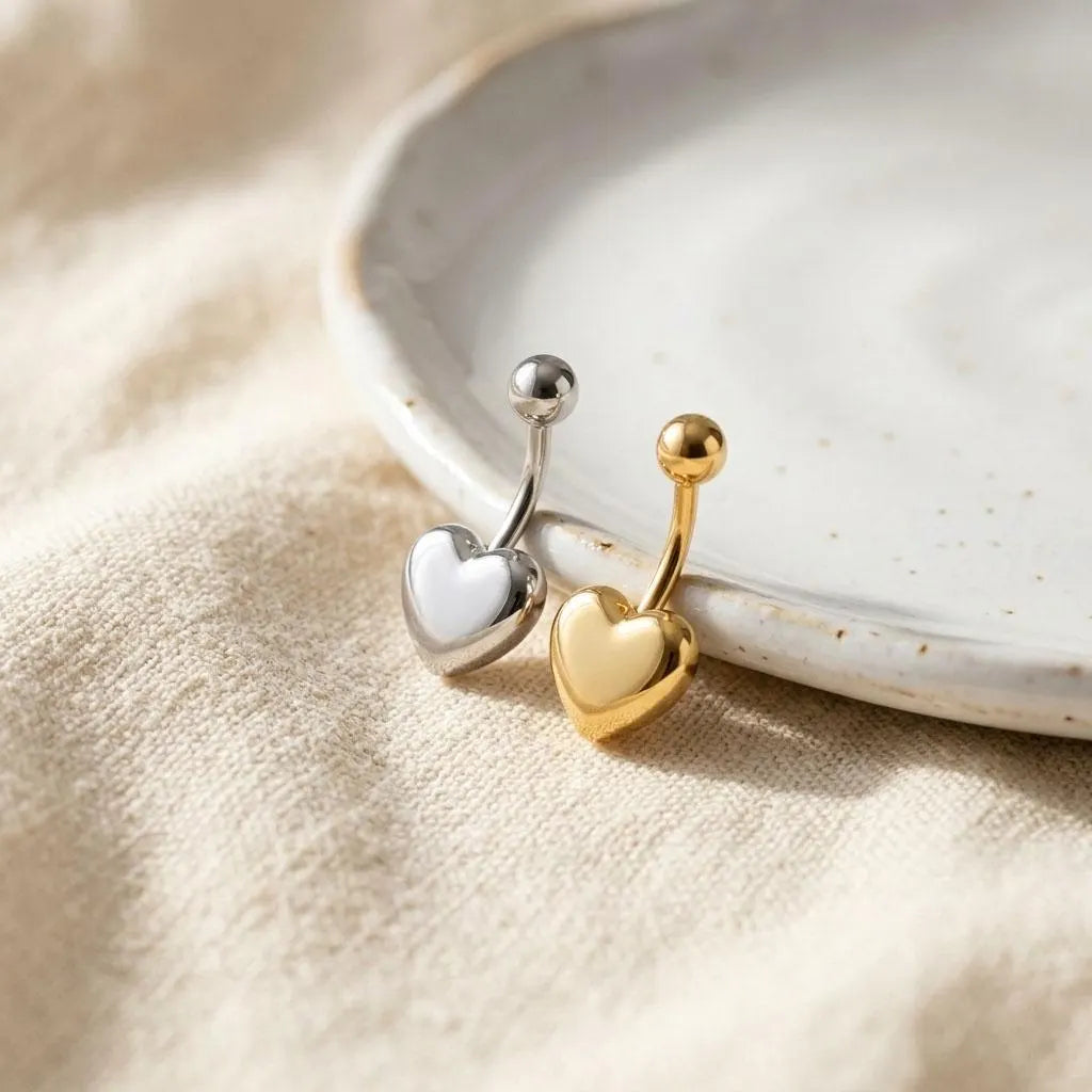 Polished Heart Stainless Steel Belly Bar | Carl Oliver UK