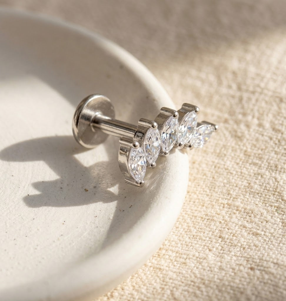 Titanium Five Marquise Flat Back Stud | Cartilage Piercing