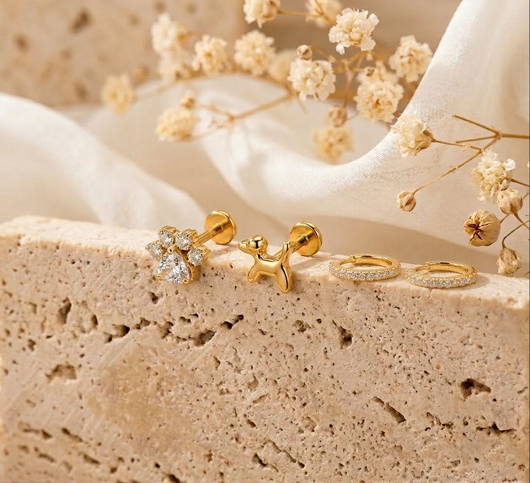 4-Piece Titanium Dog Piercing Set