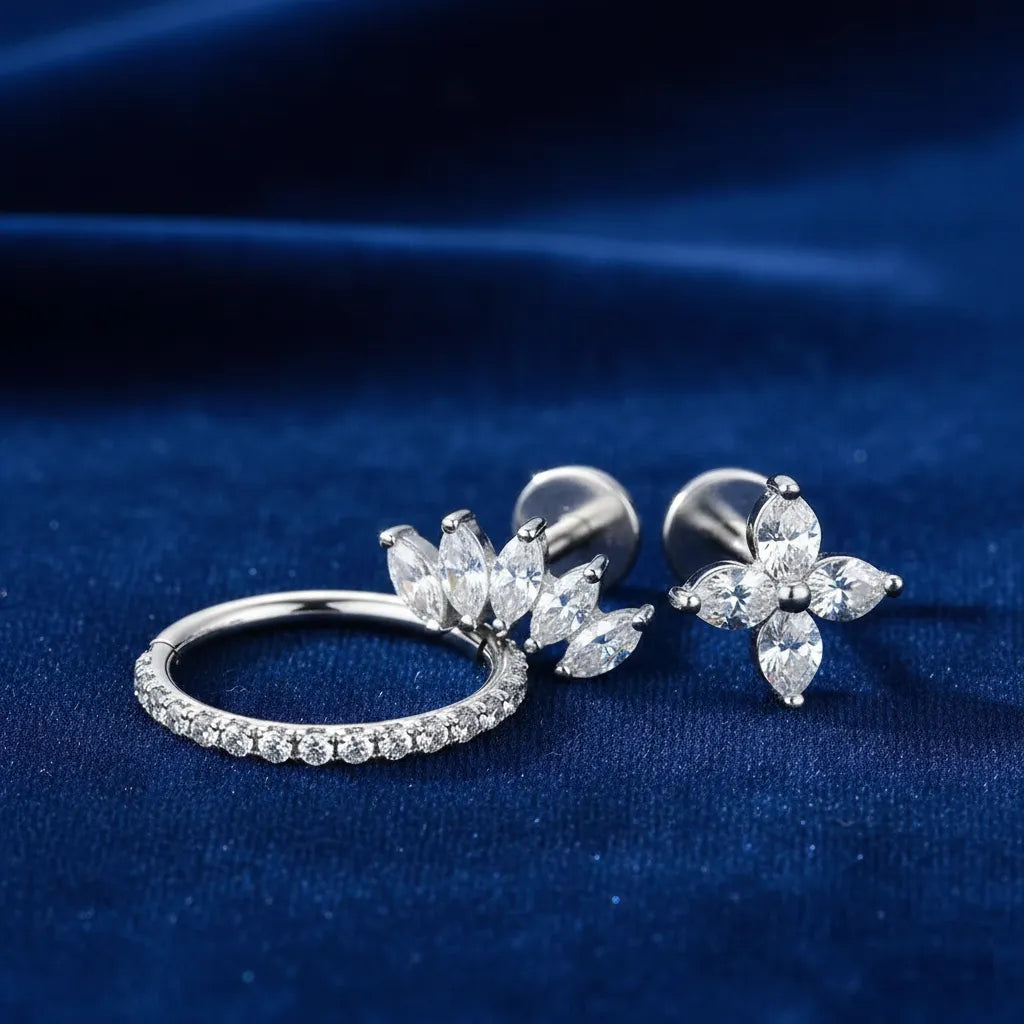 Marquise Crystal Titanium Ear Piercing Set – 3 Piece Curated Stack