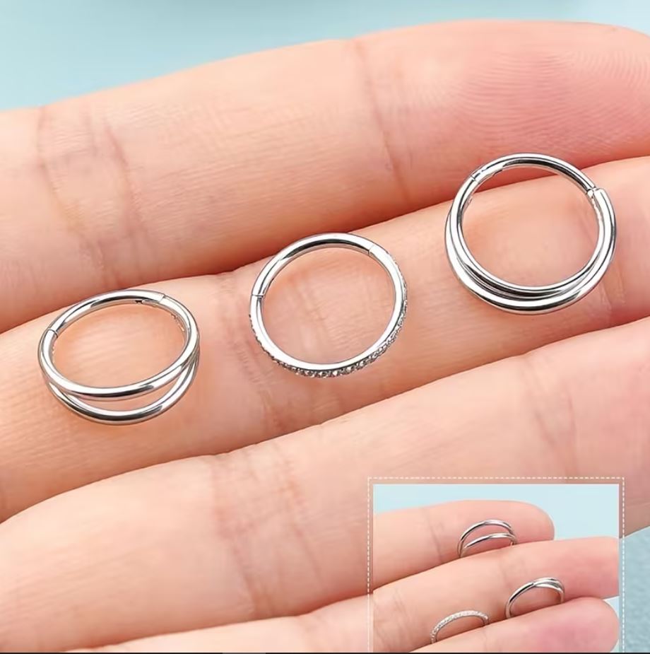 Crystal Hinged and Double Hinged 3 Piece Ear Piercing Set