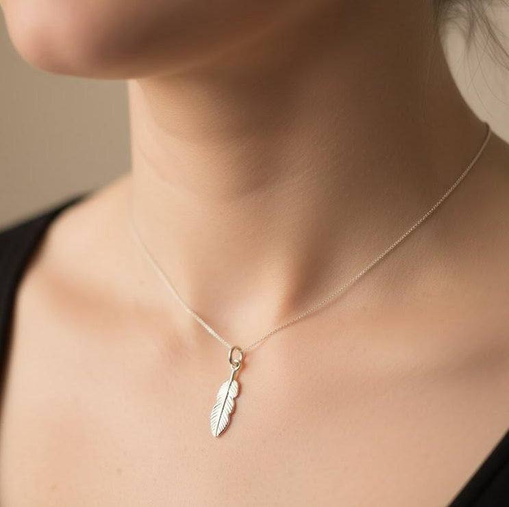 Minimalist Silver Skeleton Leaf Pendant Necklace