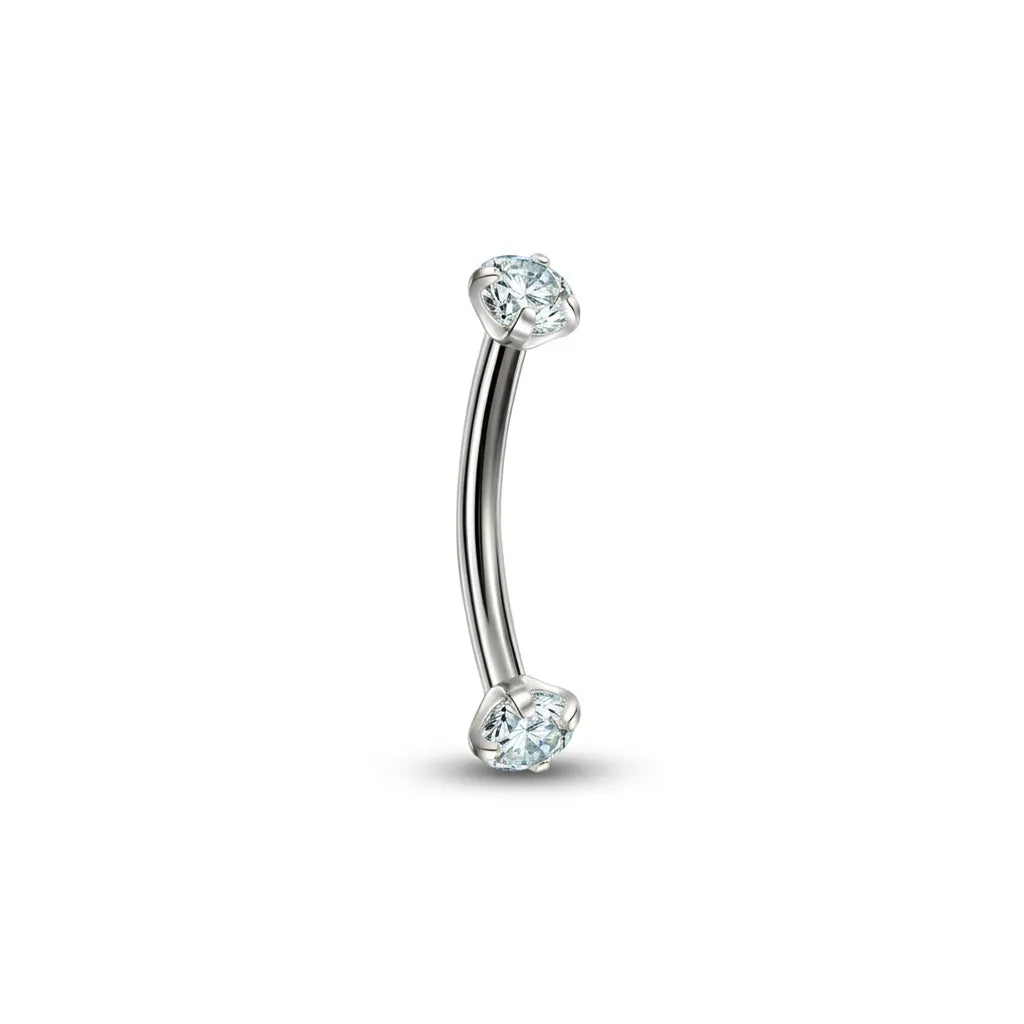 Bezel Set Double CZ Rook Piercing Curved Barbell