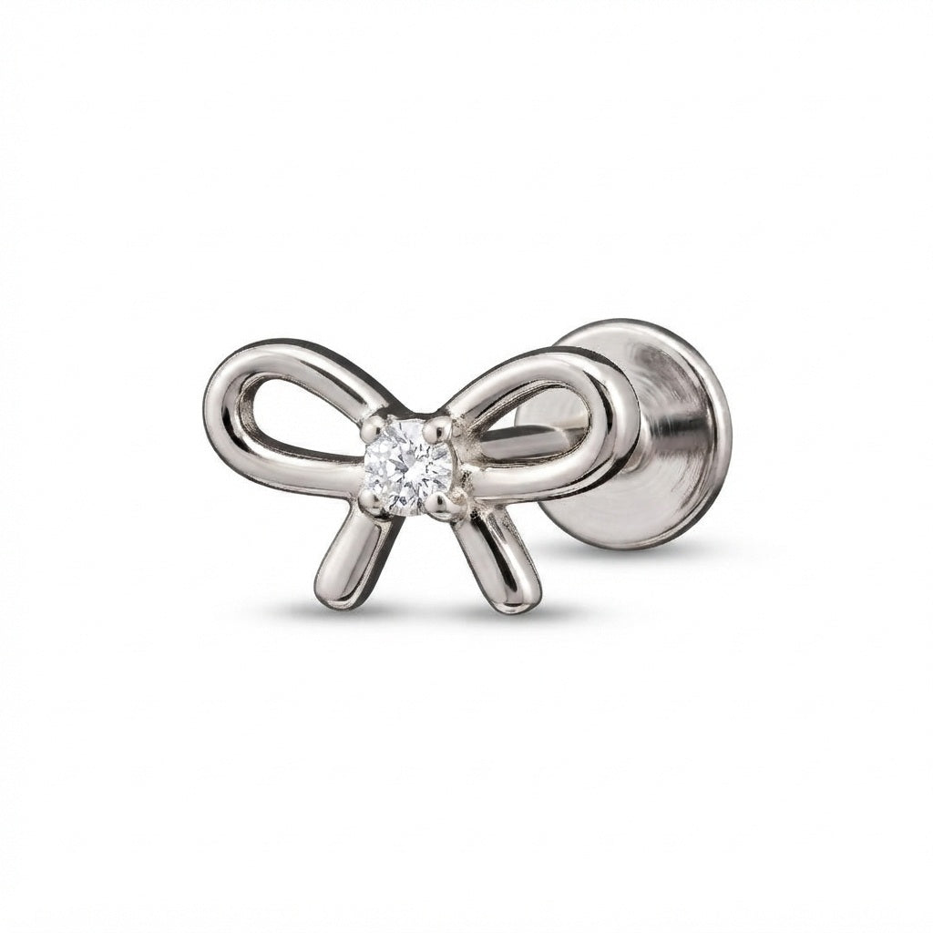 Bow CZ Tragus Piercing | Crystal Flat Back Labret Stud