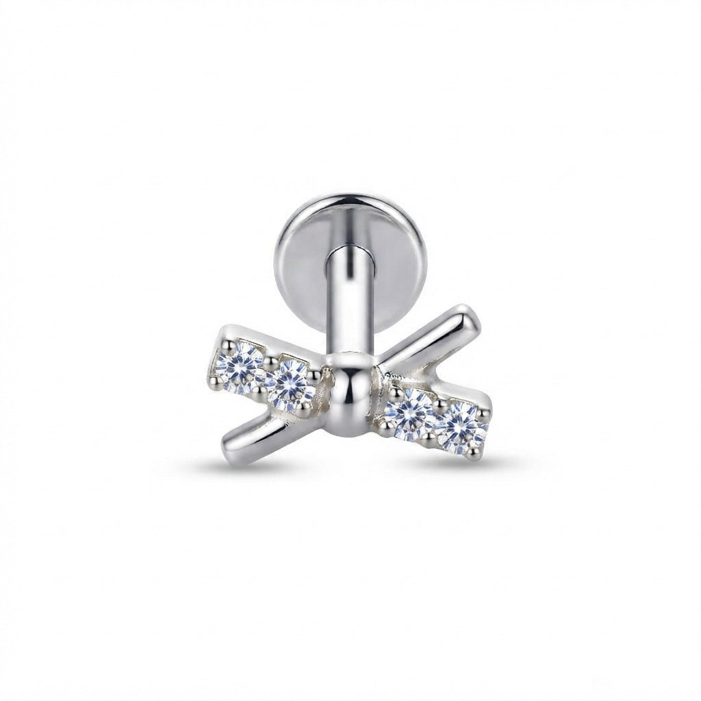 Criss-Cross CZ Tragus Piercing | Crystal Flat Back Labret Stud