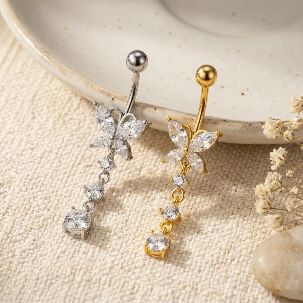 Surgical Steel Crystal Butterfly Belly Bar
