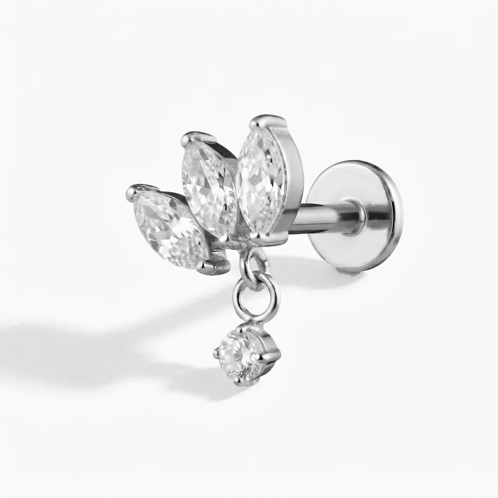 Marquise CZ Leaf Cluster Flat Back Labret Rook Piercing