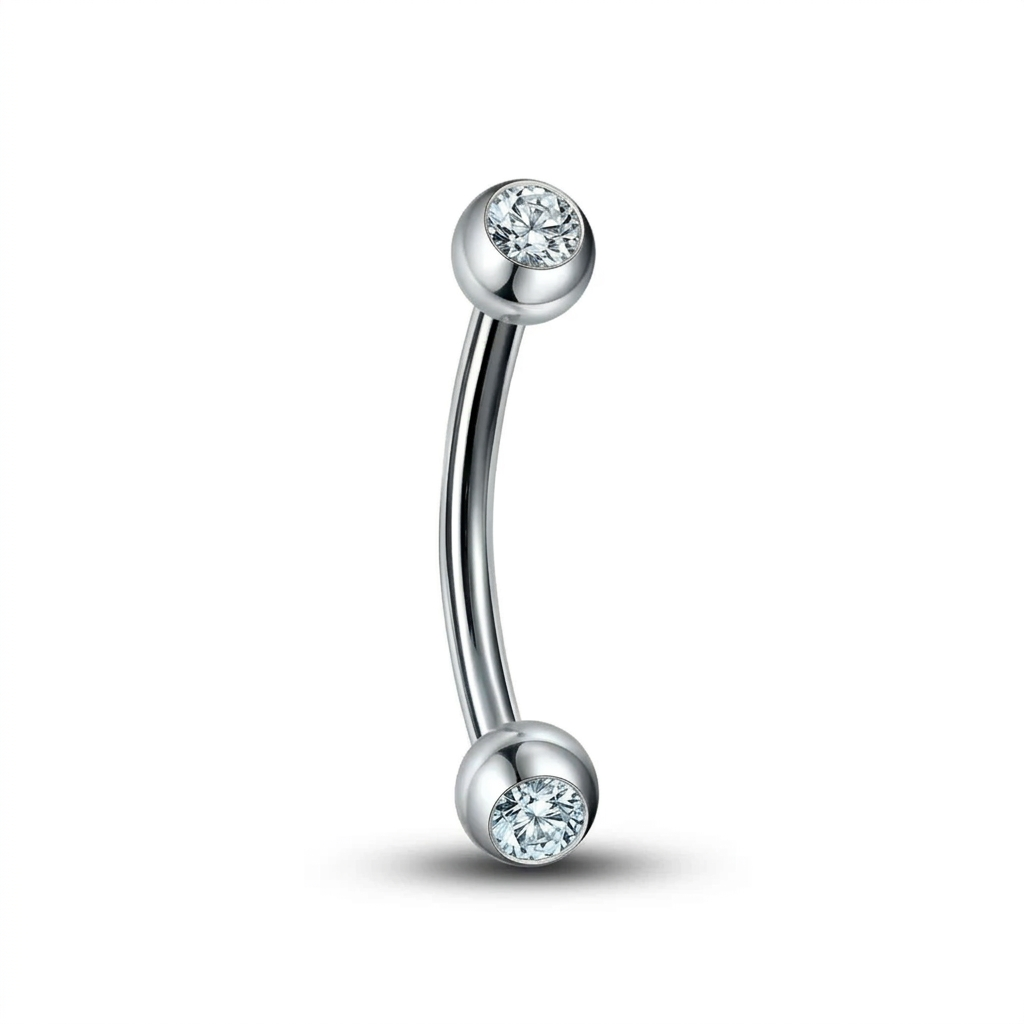 Prong Set Double CZ Rook Piercing Curved Barbell