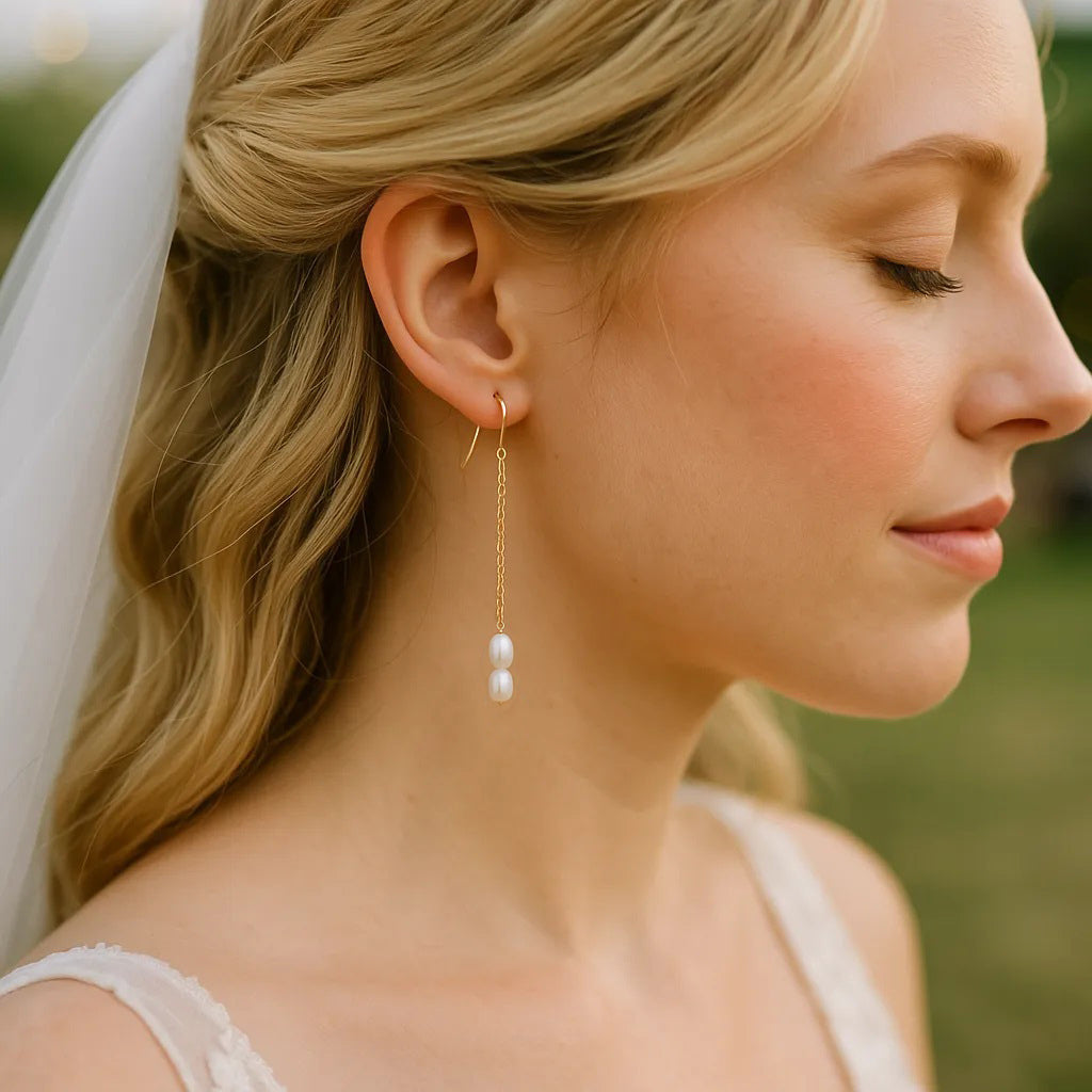 Solea Alba Long Chain Pearl Drop Earrings