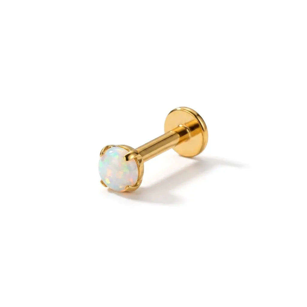 White Opal Titanium Flat Back Labret Stud | Tragus & Cartilage Piercing