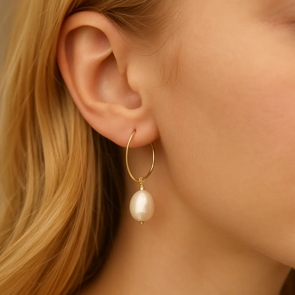Voile d’Or Large Drop Pearl Earrings