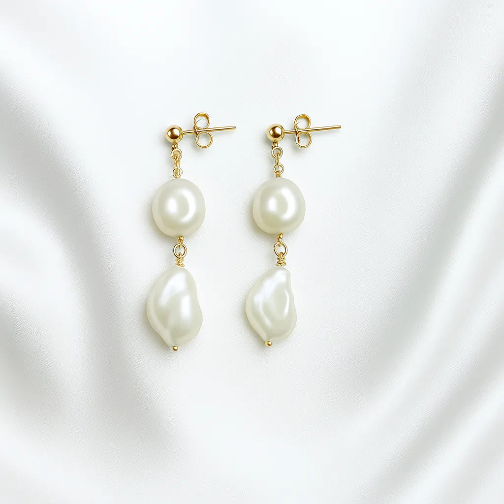 Perla Mystique Stud Double Pearl Drop Earrings